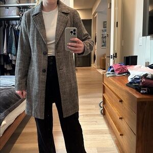 Avec Les Filles Brown Plaid Pea Coat